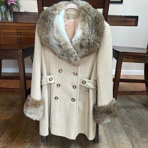 Vintage wool swing coat with fur collar and cuffs small